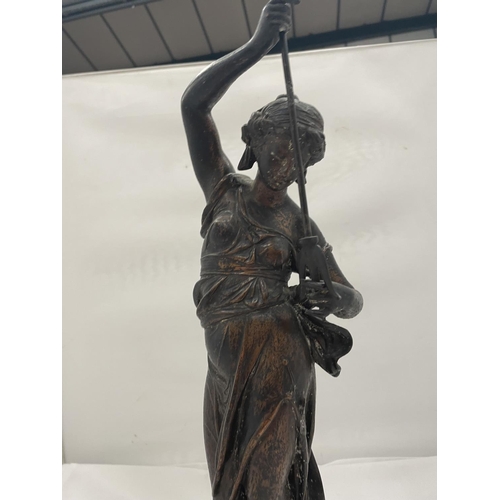 111 - A VINTAGE SPELTER FIGURE OF A CLASSICAL LADY HEIGHT 46CM