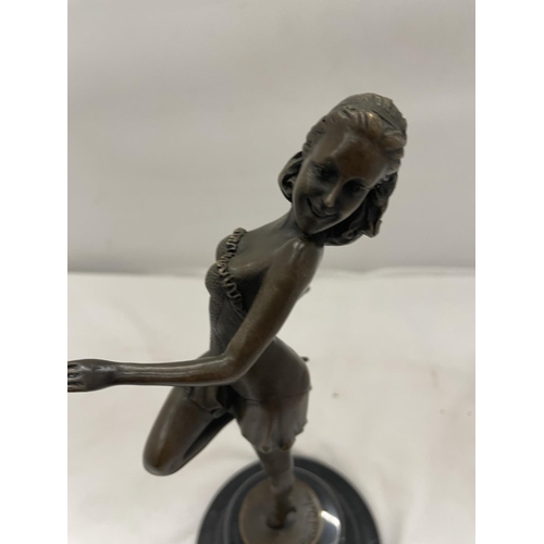 125 - A BRONZE LADY DANCER ON A MARBLE BASE SIGNED PASCAL DELOR HEIGHT APPROX 29CM