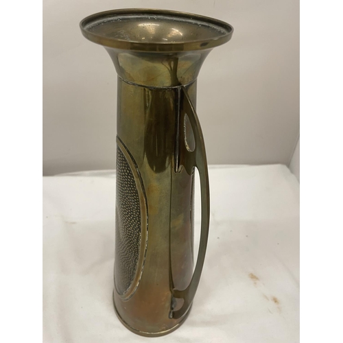 133 - A BRASS ARTS & CRAFTS STYLE VASE HEIGHT 31.5CM