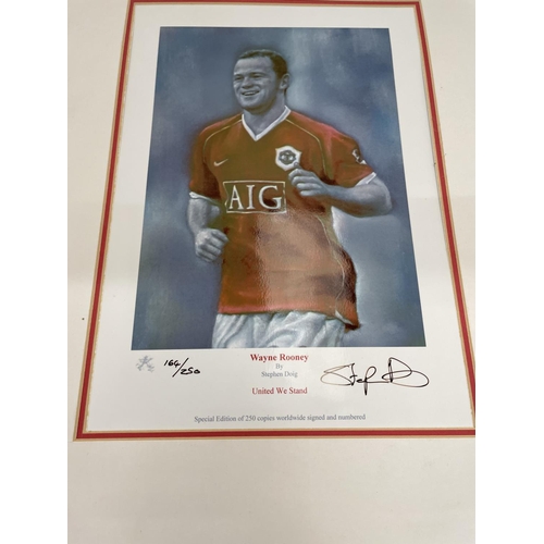 161 - A SIGNED STEPHEN DOIG UNITED WE STAND LIMITED EDITION 164/250 PICTURE OF WAYNE ROONEY