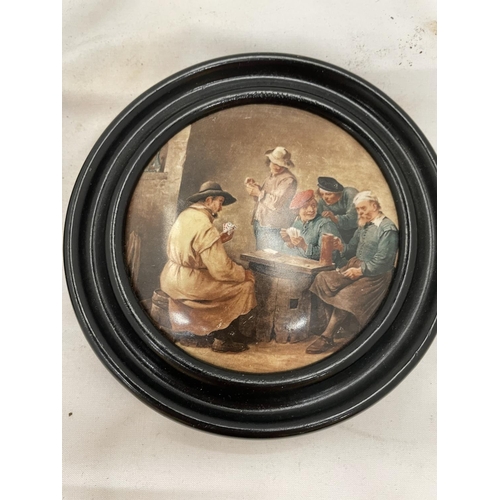 165 - TWO FRAMED PRATTWARE PAINTED POT LIDS