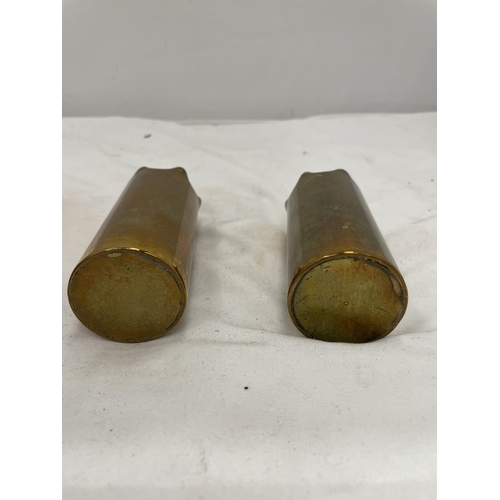 166 - A PAIR OF WW1 TRENCH ART SHELLS HEIGHT 10.5CM