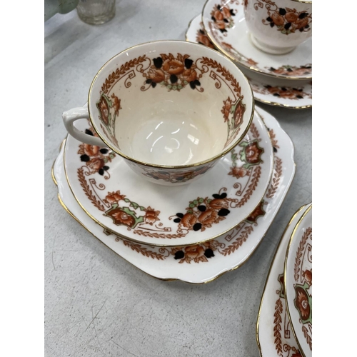 184 - SIX VINTAGE ROYAL ALBERT CROWN CHINA TRIOS - MISSING ONE SAUCER