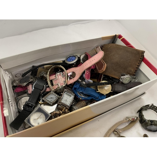 187 - A BOX CONTAINING A QUANTITY OF WRISTWATCHES TO INCLUDE LIMIT, LORUS, ETC