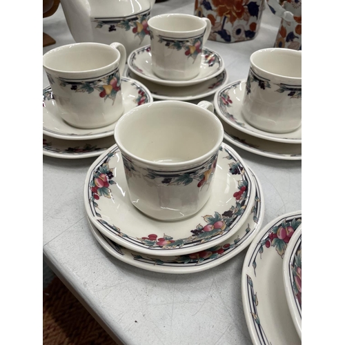 204 - A ROYAL DOULTON 'AUTUMN'S GLORY' PART TEA SET TO INCLUDE TEAPOT, CUPS SAUCERS AND SIDE PLATES