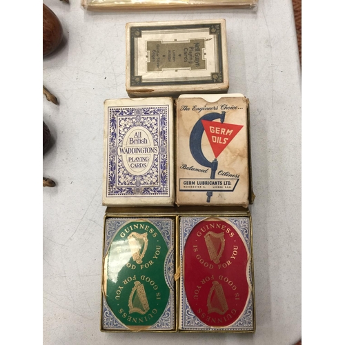 205 - FIVE VINTAGE PACKS OF PLAYING CARDS TO INCLUDE GUINNESS, ETC