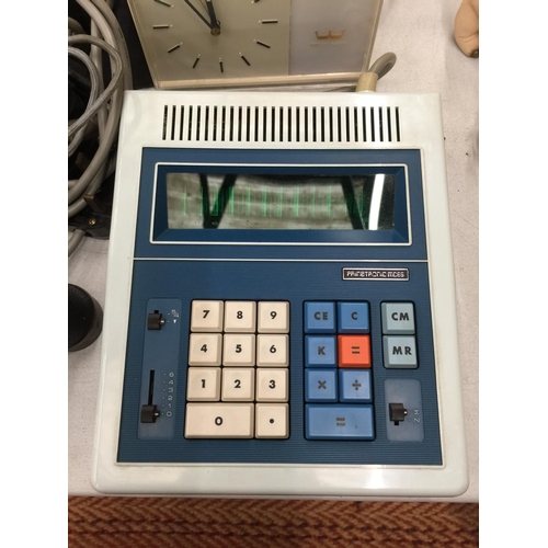 214 - APRINSTRONIC MC65 ELECTRONIC CALCULATOR, BINOCULARS, VINTAGE CAMERAS, RADIO, TROUSER PRESS, ETC