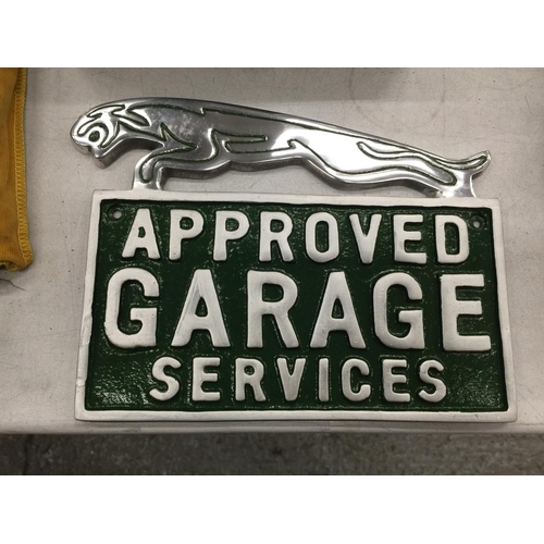 239 - A CAST AND CHROME JAGUAR APPROVED GARAGE SERVICES SIGN 23CM X 18CM