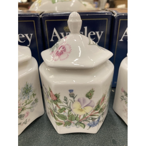 261 - FIVE PIECES OF BOXED AYNSLEY TO INCLUDE THREE 'WILD TUDOR' TRINKET BOXES AND TWO 'LITTLE SWEETHEART'... 