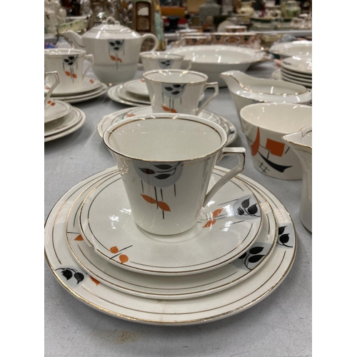 270 - A PALISSY ART DECO TEASET TO INCLUDE TEAPOT, JUGS, SUGAR BOWL, CUPS, SAUCERS, PLATES, SERVING DISHES... 