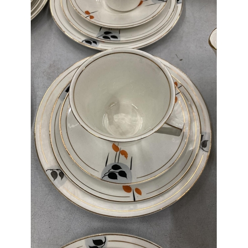 270 - A PALISSY ART DECO TEASET TO INCLUDE TEAPOT, JUGS, SUGAR BOWL, CUPS, SAUCERS, PLATES, SERVING DISHES... 