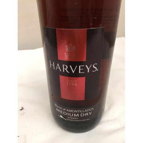 406 - A BOTTLE OF HARVEY'S MEDIUM DRY SHERRY 75CL - 17.5% TOGETHER WITH AN ORIGINAL CROFT FINE PALE CREAM ... 