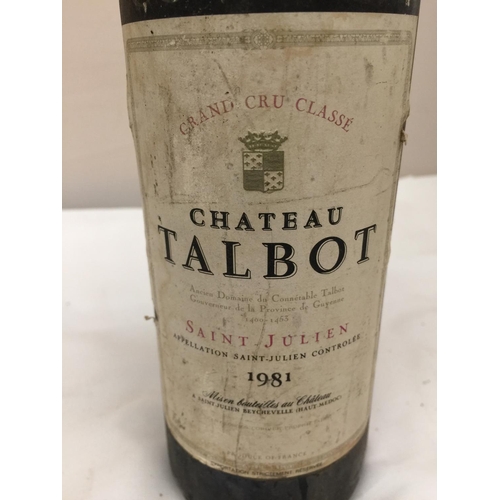 407 - A BOTTLE OF FRENCH RED  WINE FROM HAUT-MEDOC BEING A CHATEAU TALBOT GRAND CRU CLASSE SAINT JULIEN 19... 