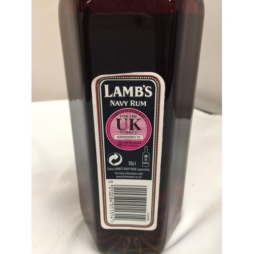 409 - A 700 ML BOTTLE OF IMPORTED LAMB'S GENUINE NAVY RUM - A SMOOTH AND MELLOW QUALITY RUM FROM THE CARIB... 