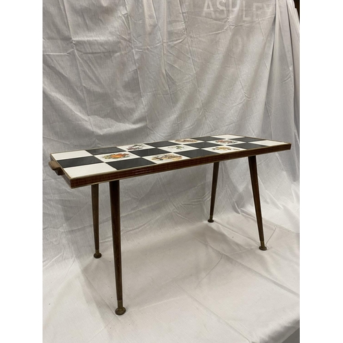 44 - A 1960'S RETRO CHESS BOARD STYLE TILED TABLE (HANDLE A/F)