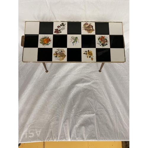 44 - A 1960'S RETRO CHESS BOARD STYLE TILED TABLE (HANDLE A/F)