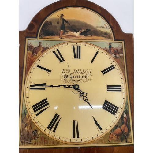 455 - A EWD. DILLON, WATERFORD WALL CLOCK WITH HUNTING DECORATION