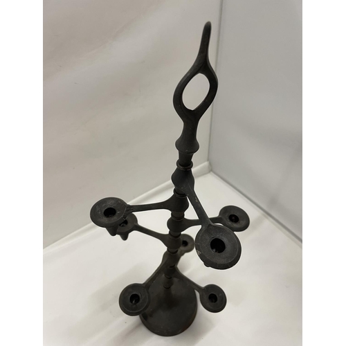 457 - A HEAVY IRON CANDLE HOLDER WITH SEVEN BRANCHES HEIGHT 48CM