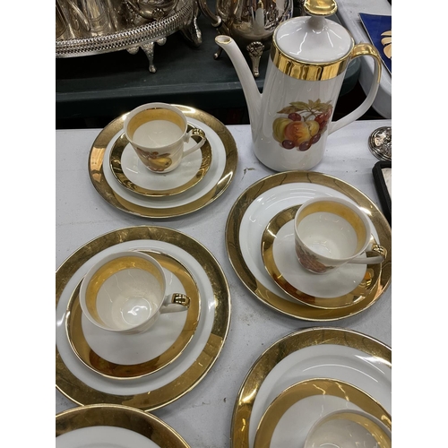 483 - A BAVARIAN PART COFFEE SET TO INCLUDE A COFFEE POT, CUPS, SAUCERS AND PLATES WITH FLORAL AND GILT DE... 