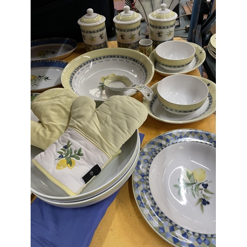 489 - A LARGE QUANTITY OF ROYAL DOULTON 'CARMINA' CHINA TO INCLUDE SERVING PLATES, STORAGE JARS, CRUET SET... 