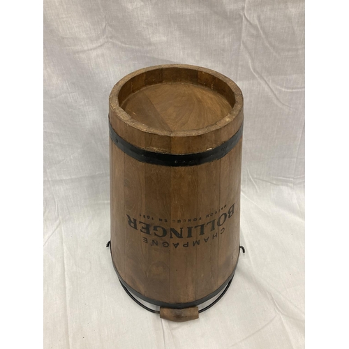 49A - A TALL WOODEN BOLLINGER CHAMPAGNE BUCKET HEIGHT 40CM