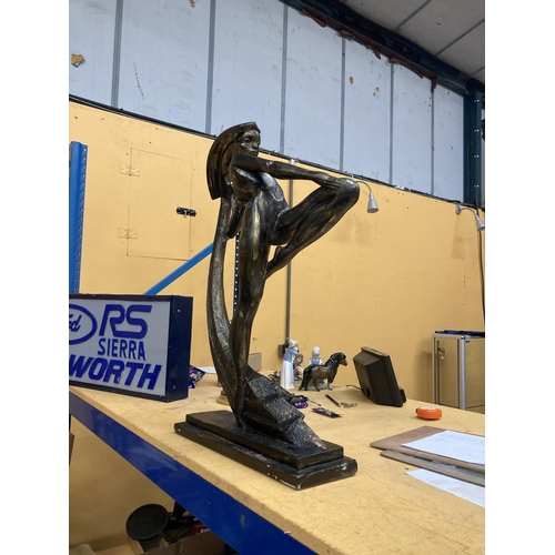 50 - A LARGE DECO STYLE FIGURE OF A LADY ON A BASE HEIGHT 70CM