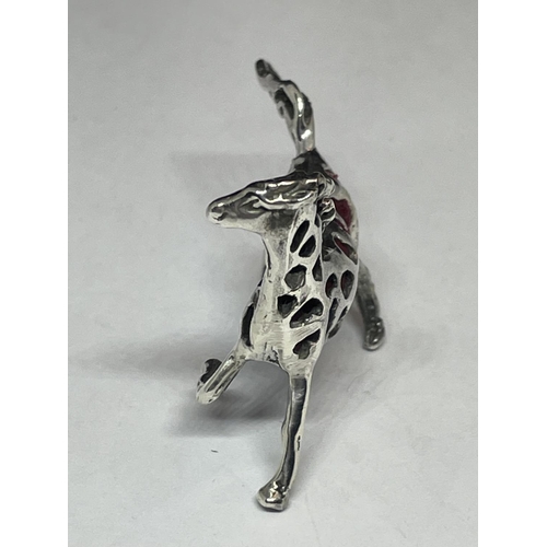 518 - A MARKED SILVER MINIATURE HORSE PIN CUSHION