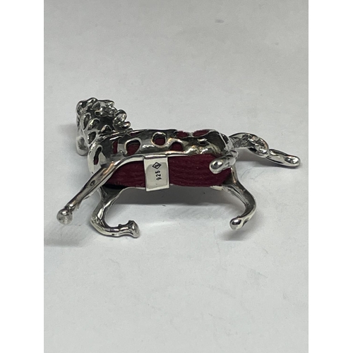 518 - A MARKED SILVER MINIATURE HORSE PIN CUSHION