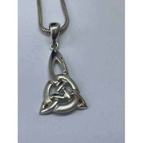 534 - A MARKED SILVER MACKINTOSCH NECKLACE WITH PENDANT AND A RING