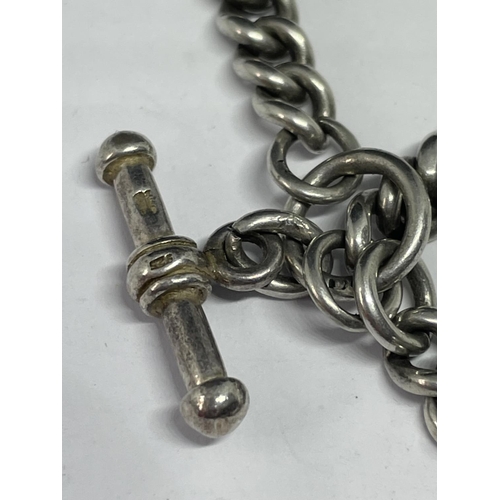 539 - A SILVER DOUBLE ALBERT WATCH CHAIN AND FOB