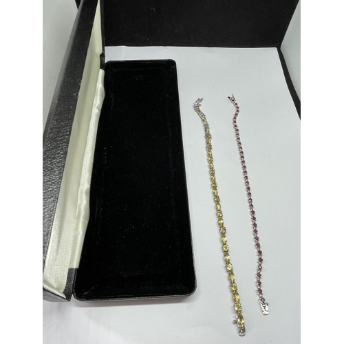 549 - TWO MARKED SILVER BRACELETS ONE WITH GARNETS AND ONE WITH CITRINES IN A PRESENTATION BOX