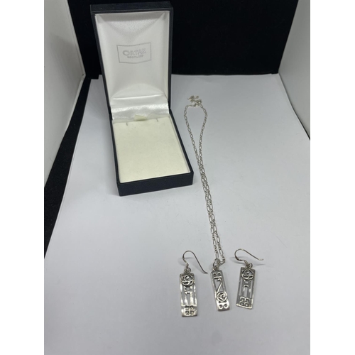 564 - A SILVER MACINTOSH NECKLACE AND EARRINGS SET WITH A PRESENTATION BOX