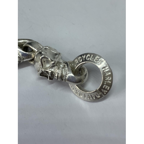 565 - A MARKED  SILVER HARLEY DAVIDSON SKULL BRACELET