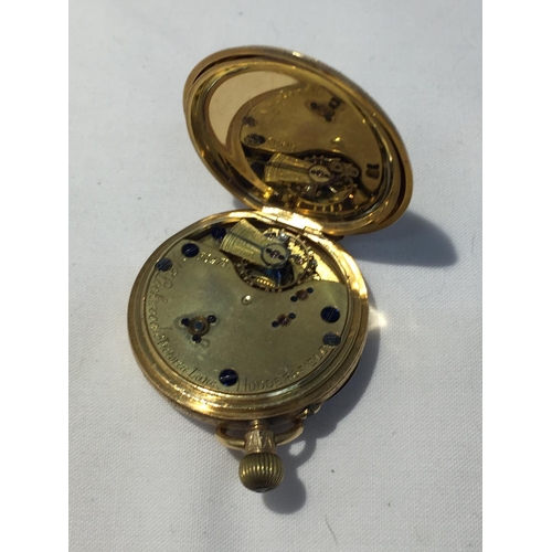 502 - A HALLMARKED CHESTER 18 CARAT GOLD LADIES POCKET WATCH MARKED W LOCKWOOD, 3 VICTORIA LANE, HUDDERSFI... 