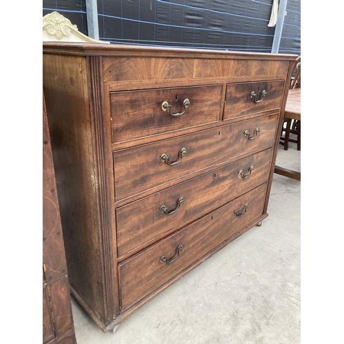 2448 - A 19TH CENTURY MAHOGANY CHEST OF TWO SHORT AND THREE LONG DRAWERS 49