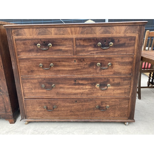 2448 - A 19TH CENTURY MAHOGANY CHEST OF TWO SHORT AND THREE LONG DRAWERS 49