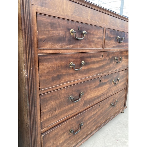 2448 - A 19TH CENTURY MAHOGANY CHEST OF TWO SHORT AND THREE LONG DRAWERS 49