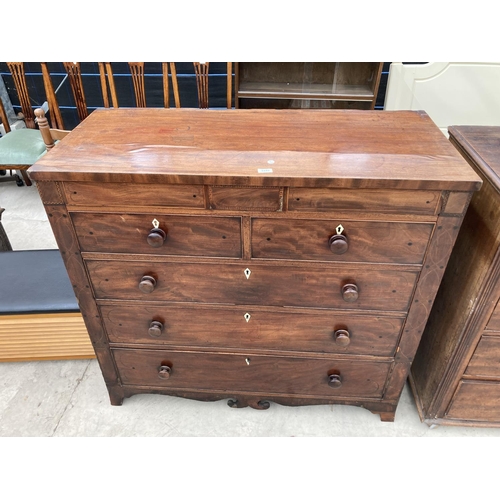 2449 - A 19TH CENTURY MAHOGANY CHEST OF TWO SHORT AND THREE LONG DRAWERS COMPLETE WITH TWO SECRET DRAWERS 4... 