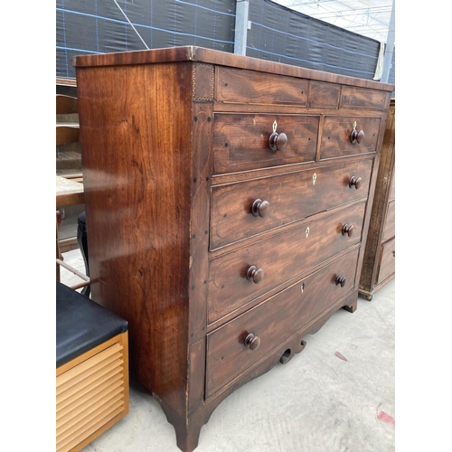 2449 - A 19TH CENTURY MAHOGANY CHEST OF TWO SHORT AND THREE LONG DRAWERS COMPLETE WITH TWO SECRET DRAWERS 4... 