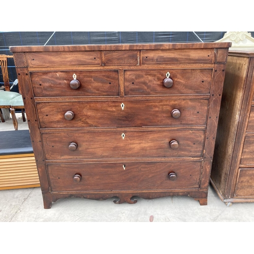 2449 - A 19TH CENTURY MAHOGANY CHEST OF TWO SHORT AND THREE LONG DRAWERS COMPLETE WITH TWO SECRET DRAWERS 4... 