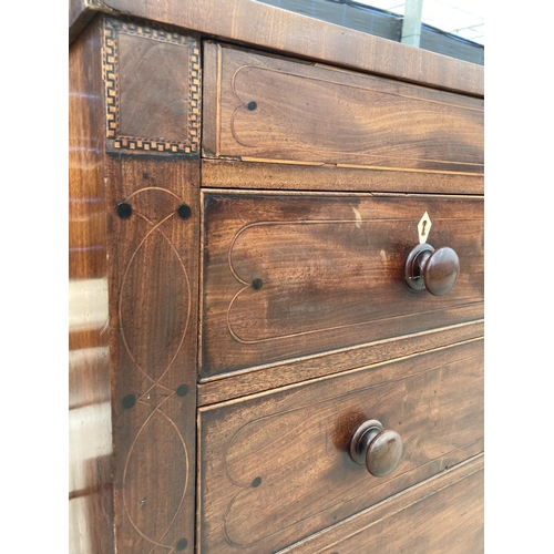 2449 - A 19TH CENTURY MAHOGANY CHEST OF TWO SHORT AND THREE LONG DRAWERS COMPLETE WITH TWO SECRET DRAWERS 4... 