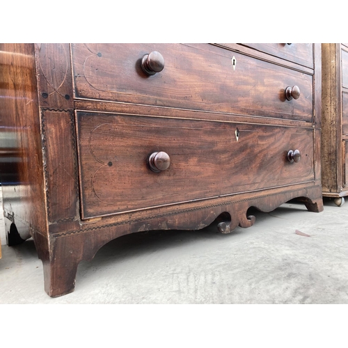 2449 - A 19TH CENTURY MAHOGANY CHEST OF TWO SHORT AND THREE LONG DRAWERS COMPLETE WITH TWO SECRET DRAWERS 4... 