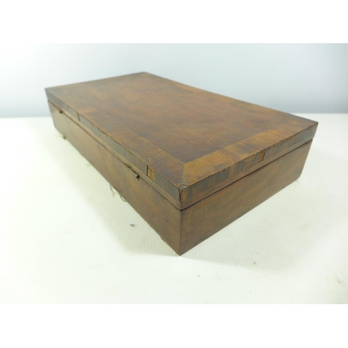 303 - A MAHOGANY VENEERED BOX SUITABLE TO HOLD A PISTOL OR PAIR OF PISTOLS, WIDTH 39CM, DEPTH 21.5CM, HEIG... 