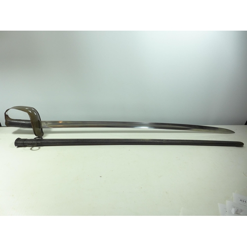 311 - A MID 19TH CENTURY CAVALRY TROOPERS SWORD AND SCABBARD, 87CM BLADE, WITH MILITARY STAMPS