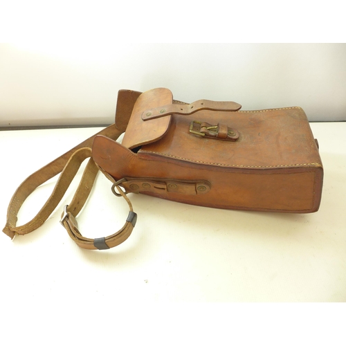 319 - A MILITARY LEATHER MAGAZINE HOLDER, WITH FOUR COMPARTMENTS, LENGTH 37CM