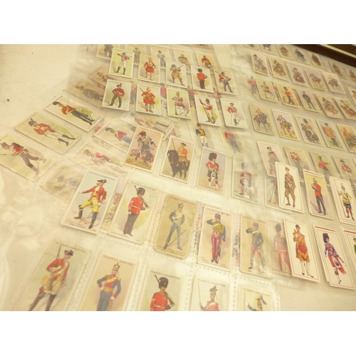 345 - TWO FRAMED PLAYERS CIGARETTE CARDS RELATING TO THE MILITARY, PLUS VARIOUS SIMILAR SUBJECT SHEETS