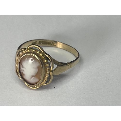 506 - A 9 CARAT GOLD CAMEO RING SIZE N WITH PRESENTATION BOX