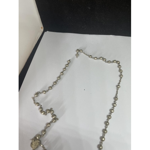 517 - A MARKED SILVER ROSARY AND BRACELET