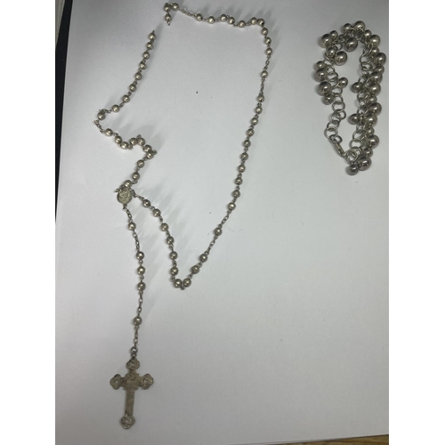 517 - A MARKED SILVER ROSARY AND BRACELET