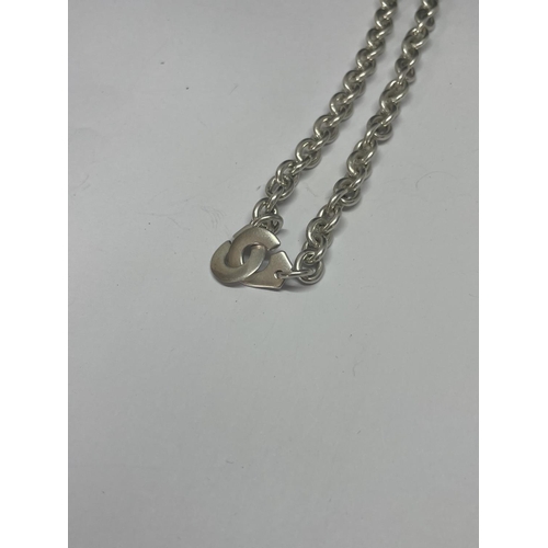 523 - A MARKED SILVER LINK CHAIN CHOKER NECKLACE